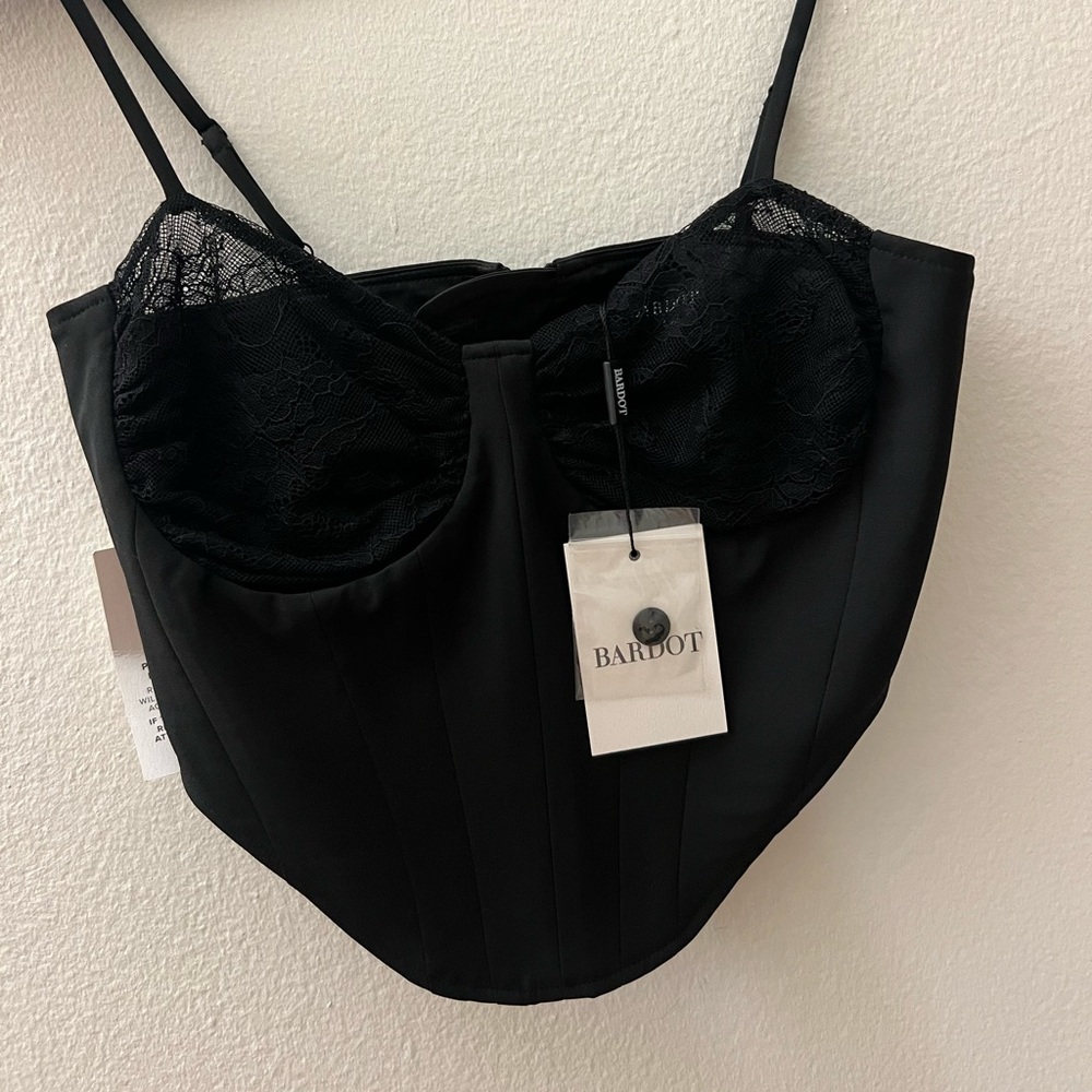 NWT BARDOT Black Tamsin Lace Corset Top